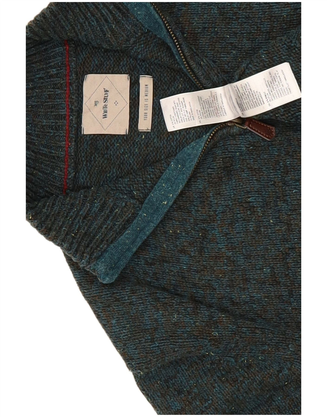 Pulover pentru bărbați White Stuff, cu fermoar și gât, bumbac cu pete verde mediu