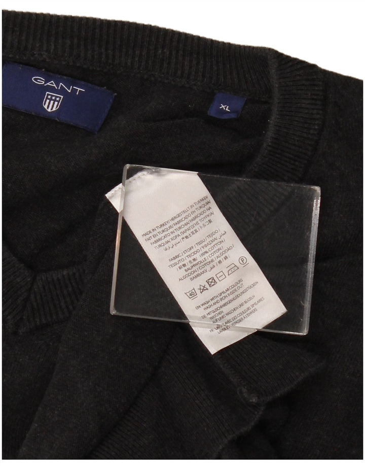 Pulover pentru femei GANT cu decolteu în V XL bumbac gri