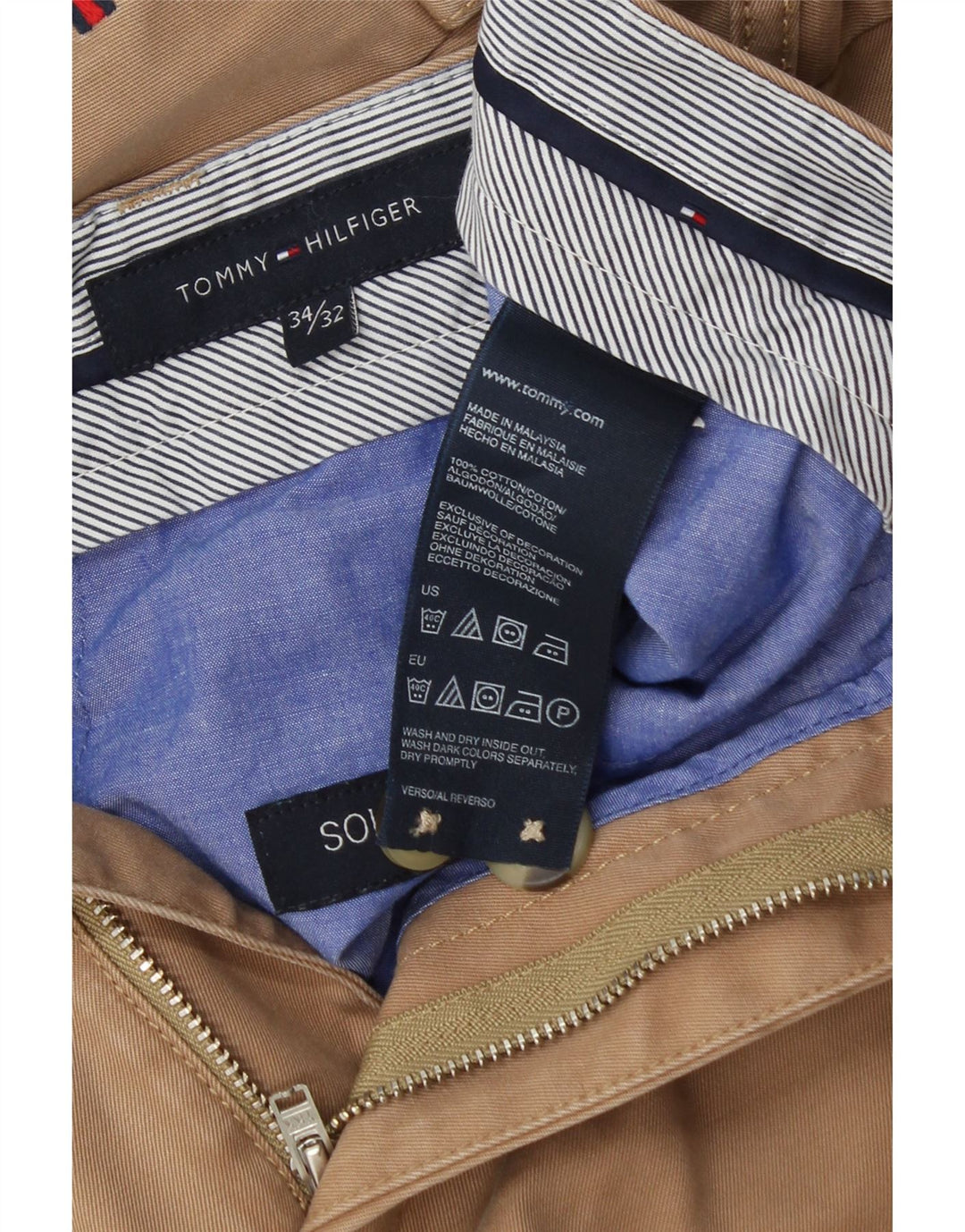TOMMY HILFIGER Pantaloni chino drepți pentru bărbați L34 L32 bumbac bej