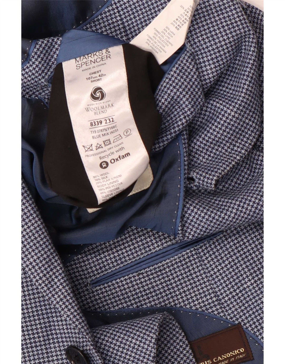 Marks & Spencer jachetă pentru bărbați scurtă pentru bărbați UK 42 mare, albastru Houndstooth