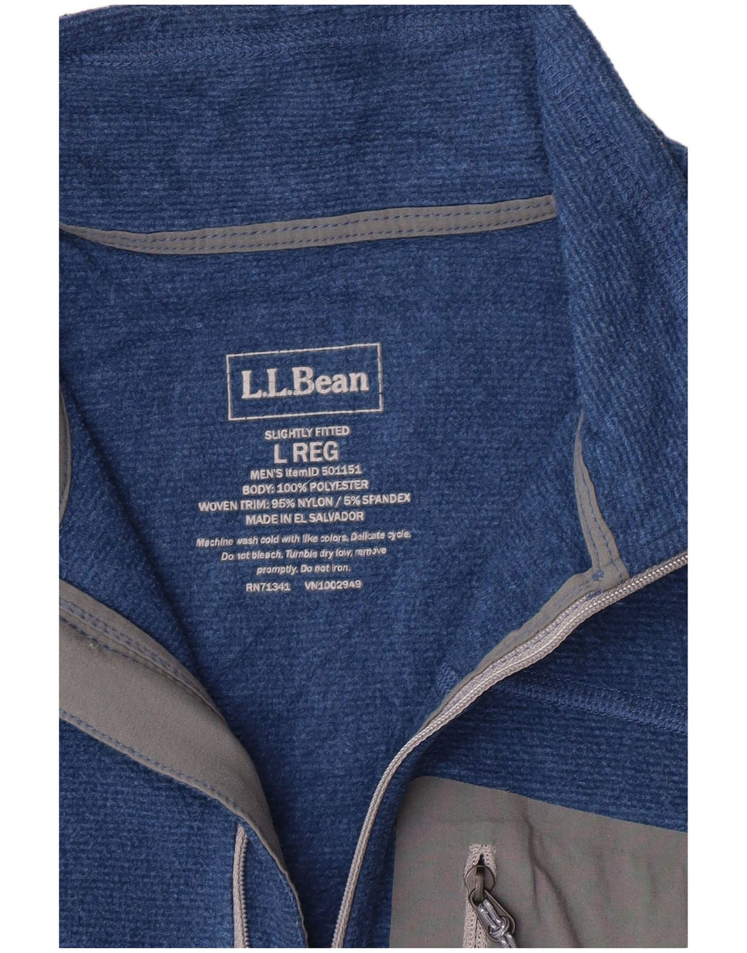Pulover pentru bărbați L.L.Bean, cu fermoar și gât, poliester albastru mare