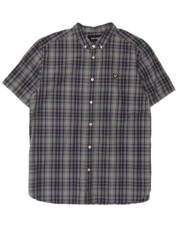 Cămașă cu mânecă scurtă pentru bărbați Lyle & Scott, XL, bumbac carouri albastru