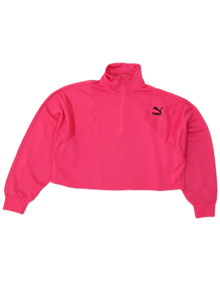 Pulover pentru femei Puma, supradimensionat, cu grafic, cu fermoar, cu gât, UK 14, Roz mediu