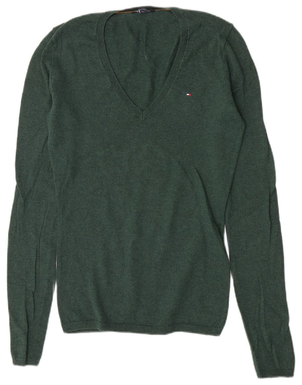 Pulover cu decolteu în V Tommy Hilfiger pentru femei, cu ajustare normală, UK 6 XS, verde