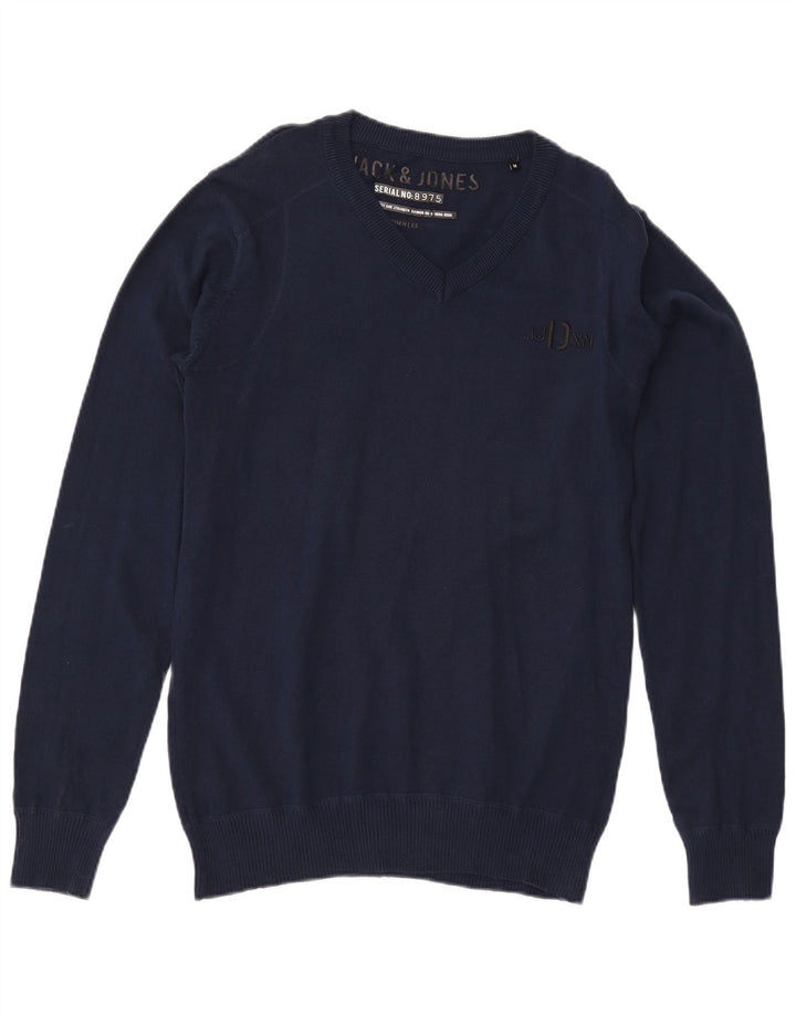 Pulover Jack & Jones pentru bărbați, cu decolteu în V, bumbac mediu albastru bleumarin