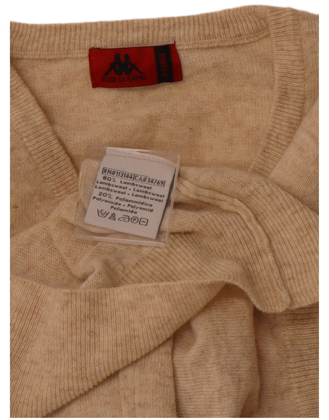 Pulover pentru bărbați KAPPA cu decolteu în V, XL, lână de miel bej