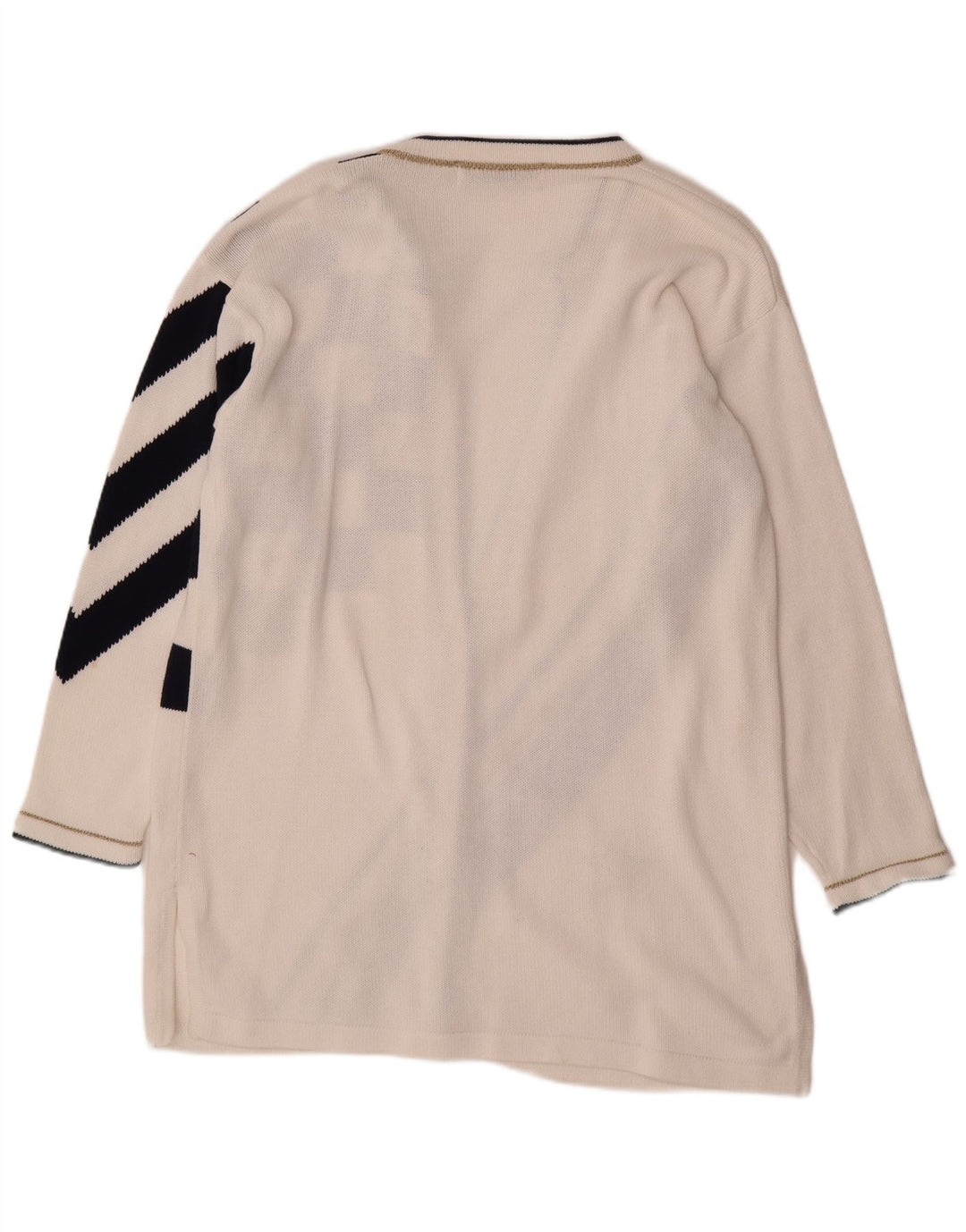 VINTAGE Pulover cardigan cu paragate supradimensionat pentru femei UK 14 Medium White