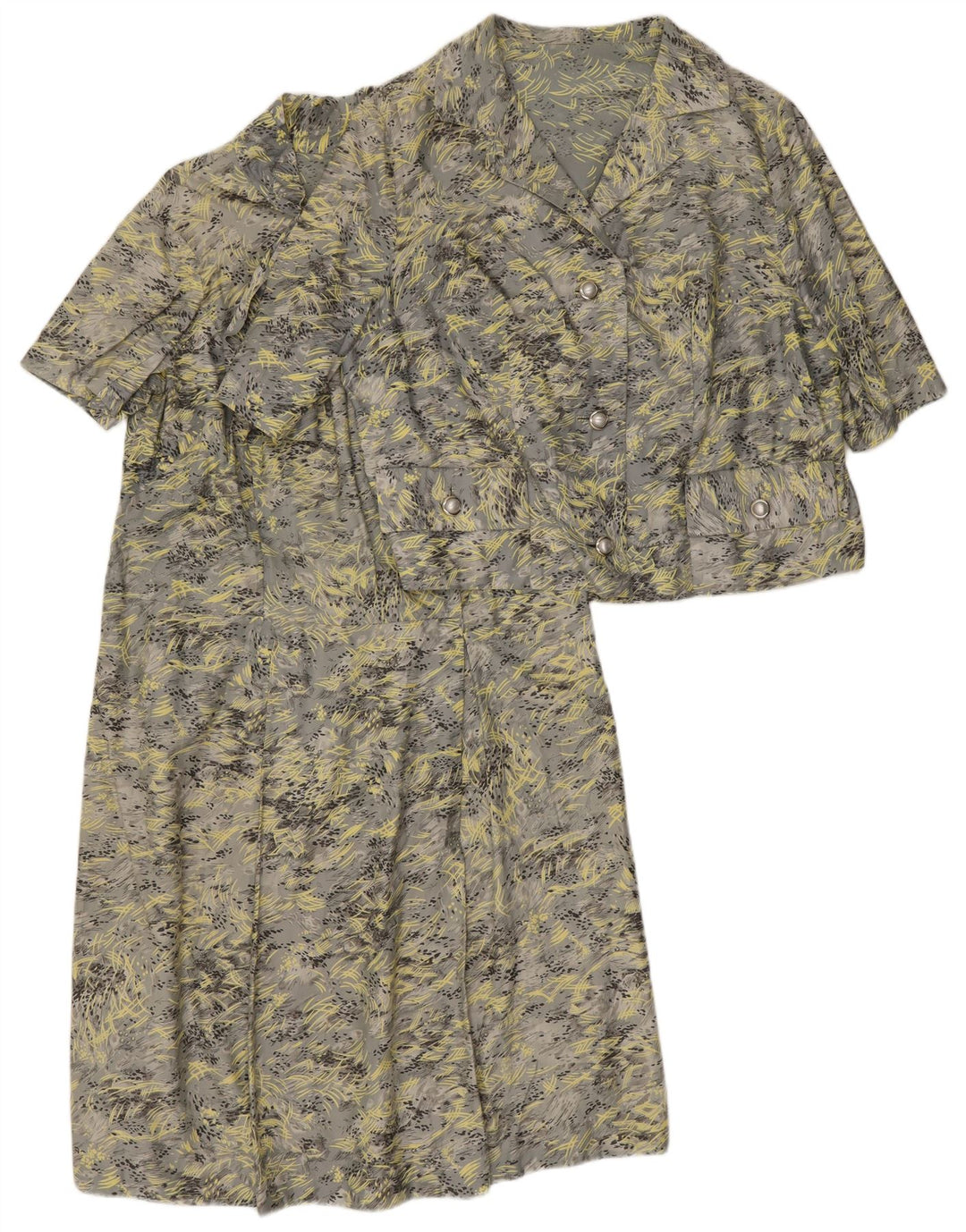 Set de 2 bucăți cu model abstract cu 3 nasturi pentru femei vintage UK 14, gri mediu