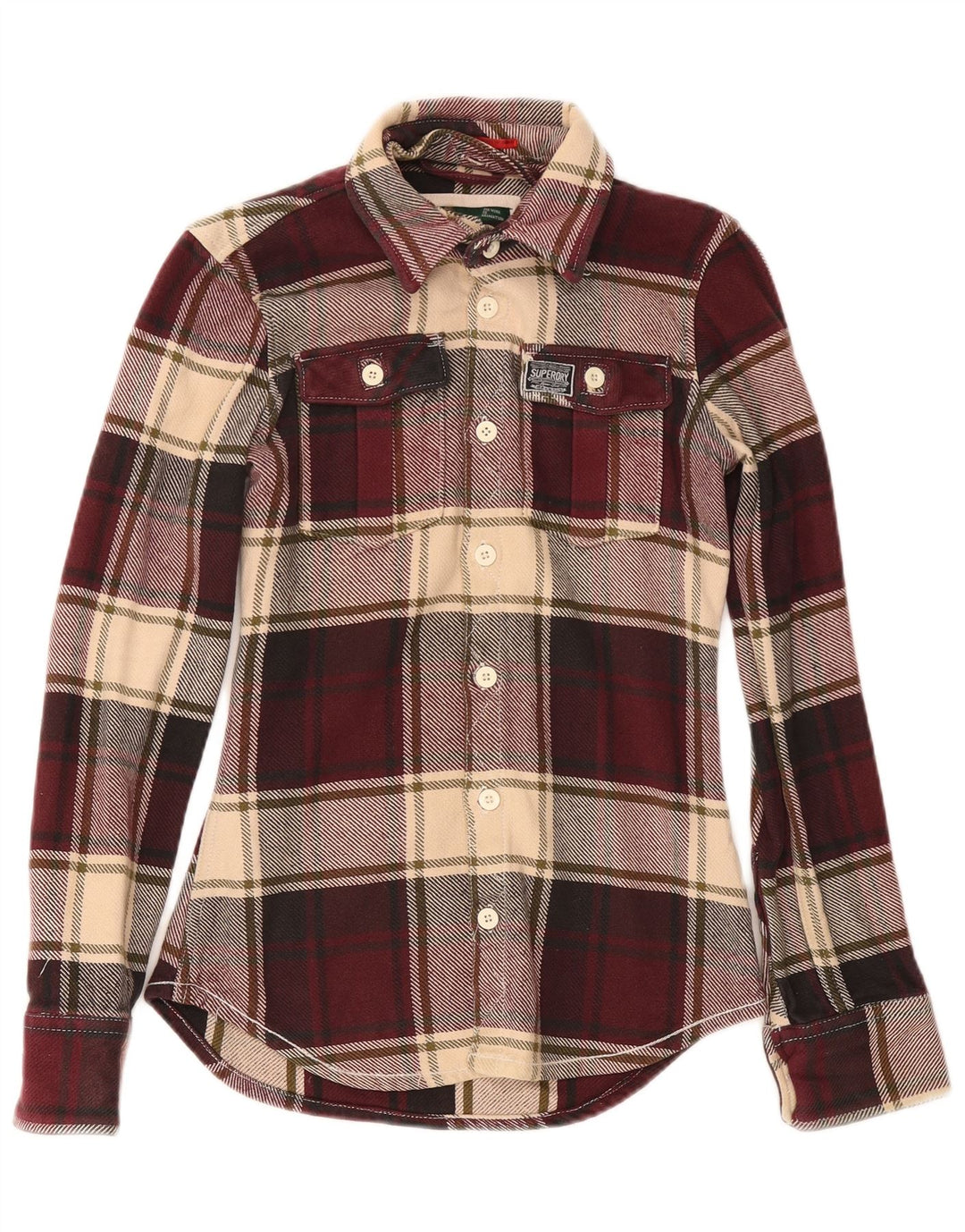 Cămașă de flanel pentru bărbați Superdry, bumbac cu carouri burgundy