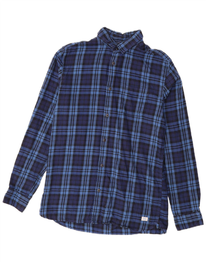 Cămașă de flanel pentru bărbați JACK & JONES, bumbac cu carouri bleumarin mediu