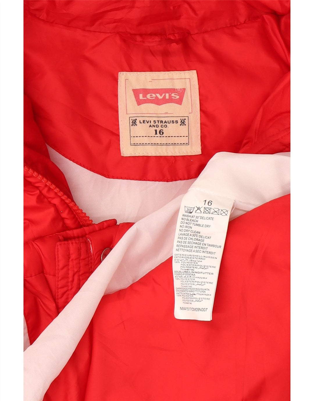 Jachetă căptușită cu glugă Levi's pentru fete 15-16 ani poliester roșu