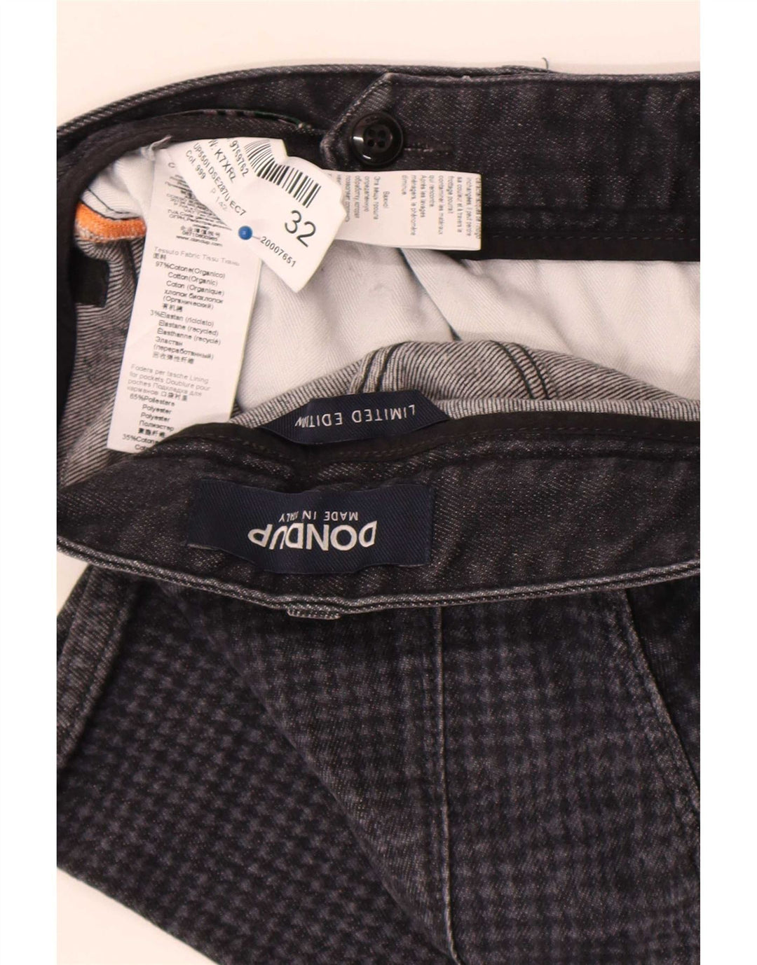 Blugi subțiri Dondup pentru bărbați W32 L30 bumbac gri Houndstooth