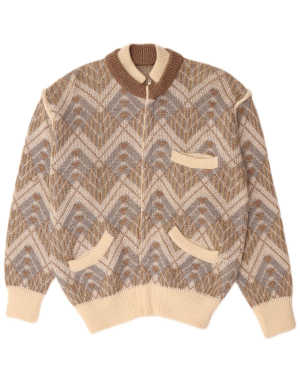 Cardigan Vintage pentru bărbați, mare, bej, geometric