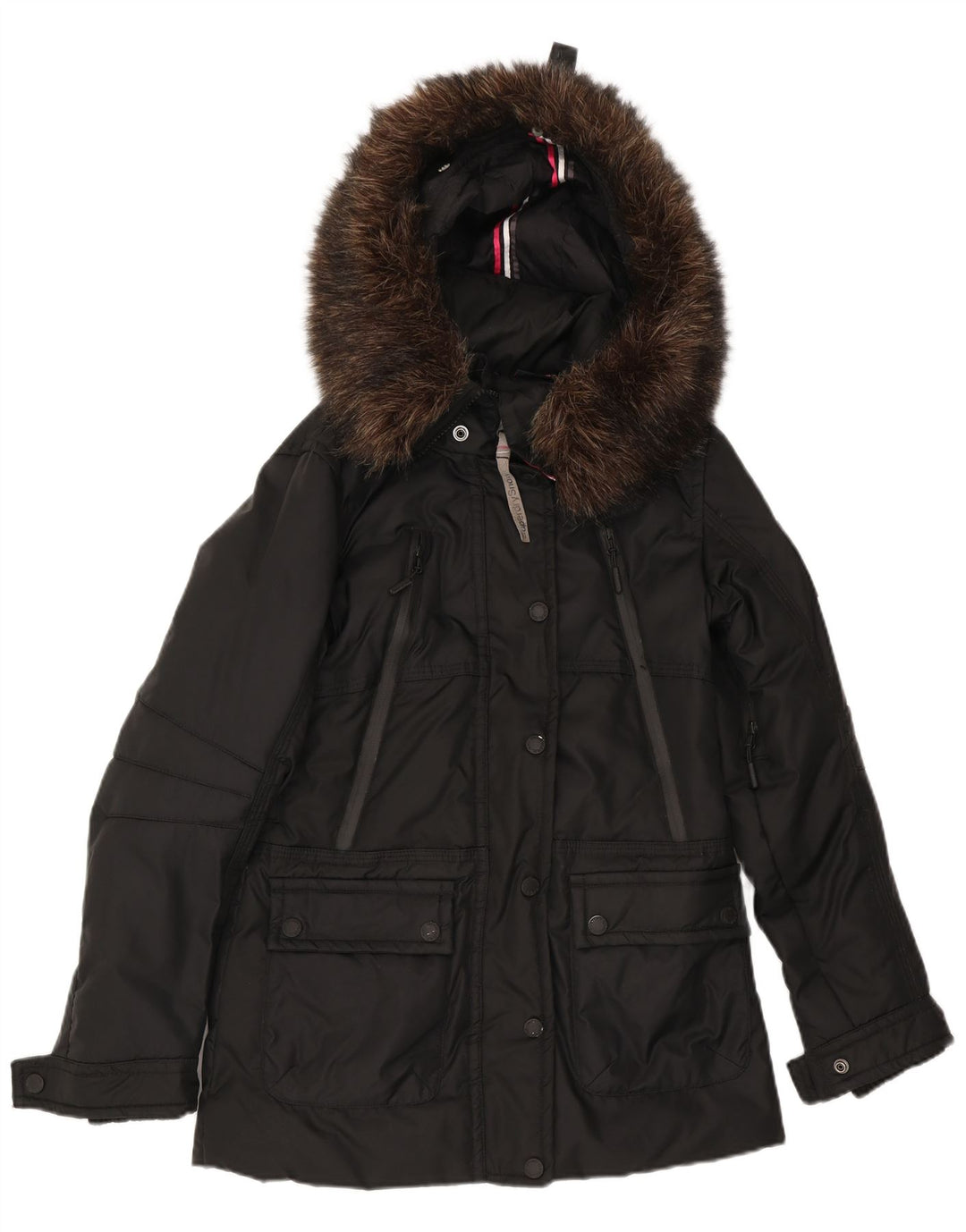 Jachetă căptușită grafică cu glugă Superdry pentru femei UK 10 Small Black Nylon