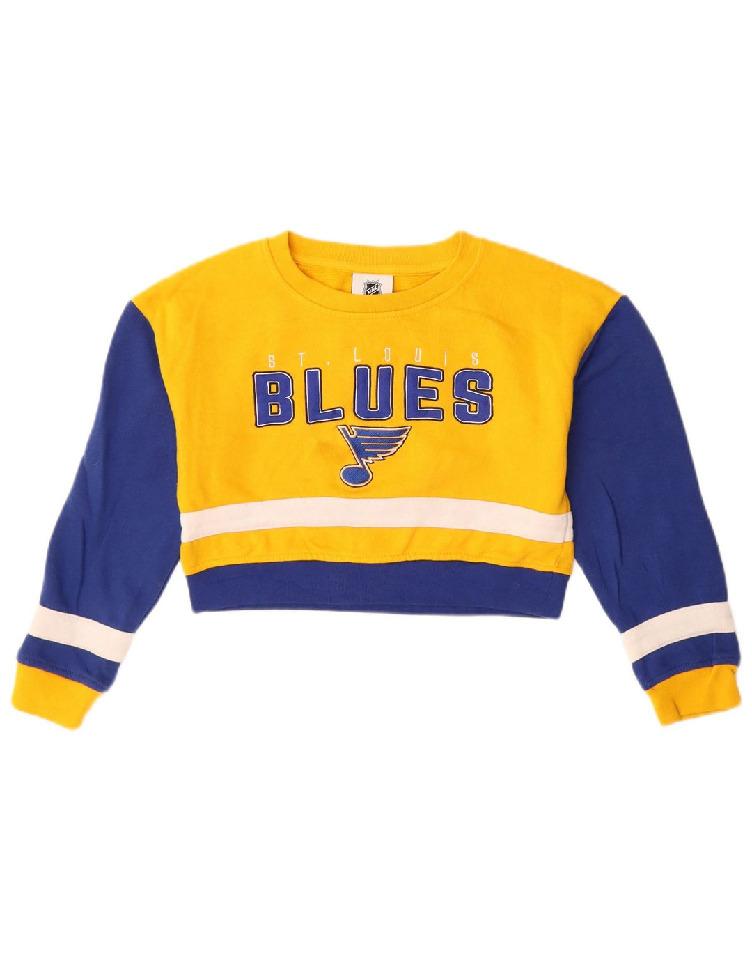 Pulover crop grafic pentru fete NHL 7-8 ani, galben colorblock