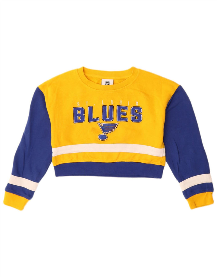 Pulover crop grafic pentru fete NHL 7-8 ani, galben colorblock