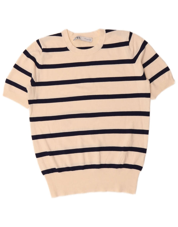 Zara Womens Blouse Top UK 14 Medium White Striped