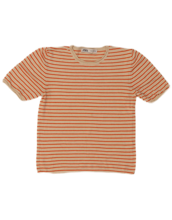 Tricou Crop pentru femei Zara UK 12 Medium Bej, viscoză cu dungi