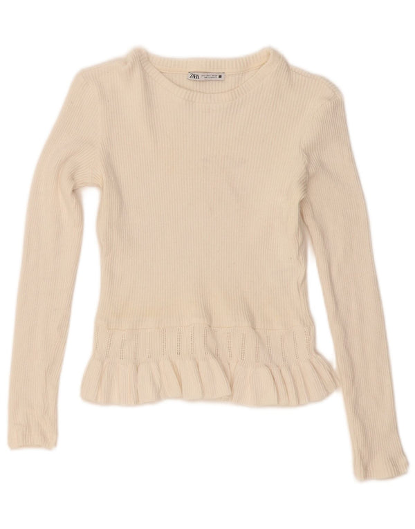 Bluză cu mânecă lungă pentru femei Zara UK 10, bumbac alb mic