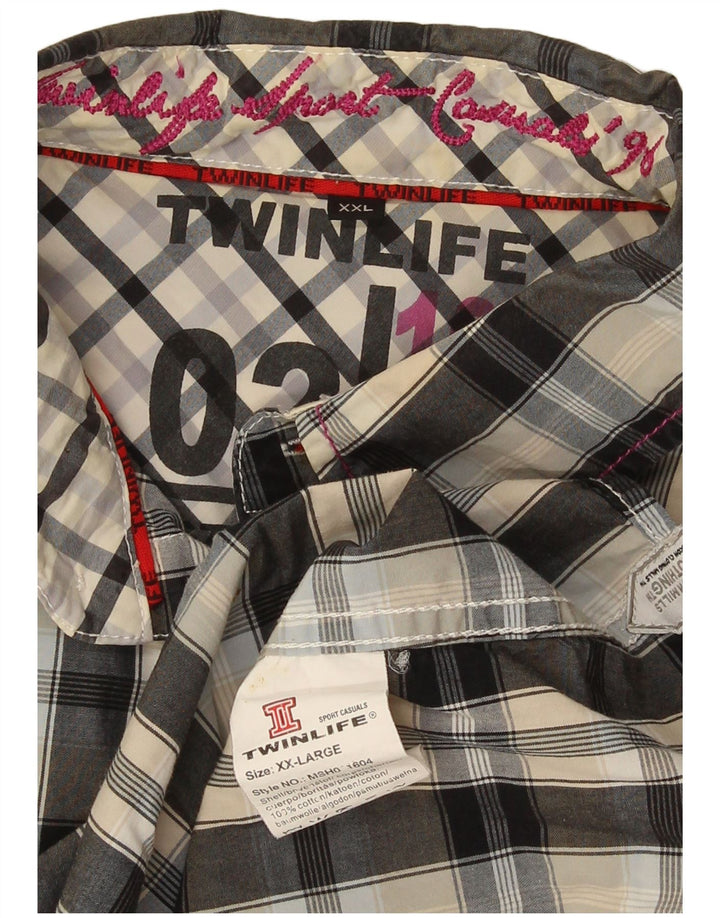 Cămașă vintage cu mânecă scurtă pentru bărbați, 2XL, bumbac cu carouri gri