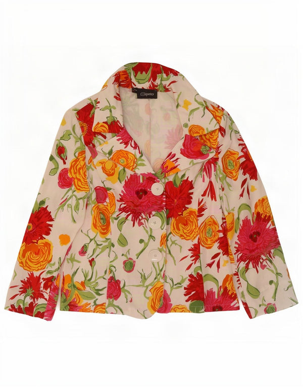 Jachetă superior pentru femei cu 3 nasturi și mâneci 3/4 IT 48 XL Alb Floral