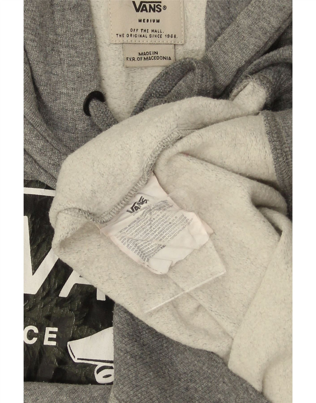 Pulover cu glugă grafic pentru bărbați VANS, bumbac cu pete, gri mediu