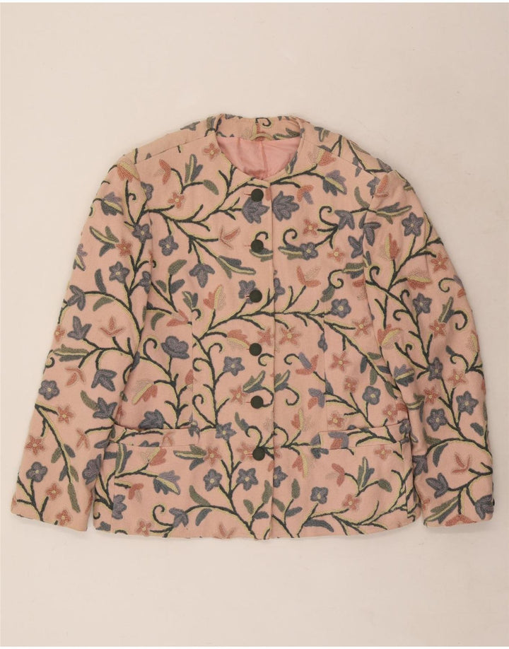Jachetă vintage pentru femei cu 6 nasturi EU 40, bumbac floral, roz mediu