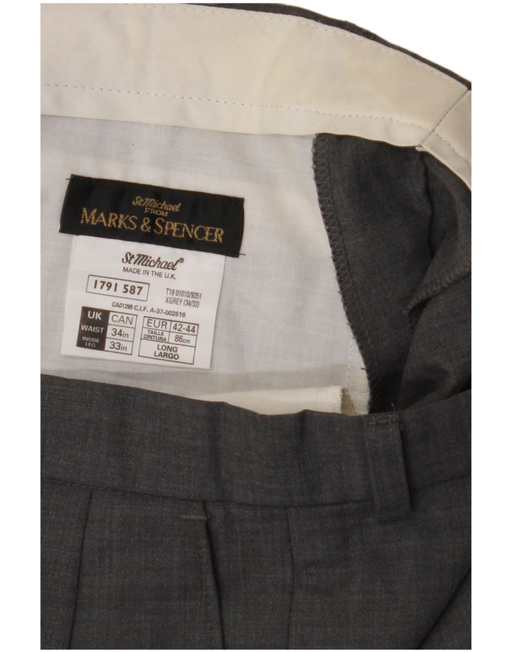 Marks & Spencer Pantaloni de costum pentru bărbați L34 L33 Lână gri