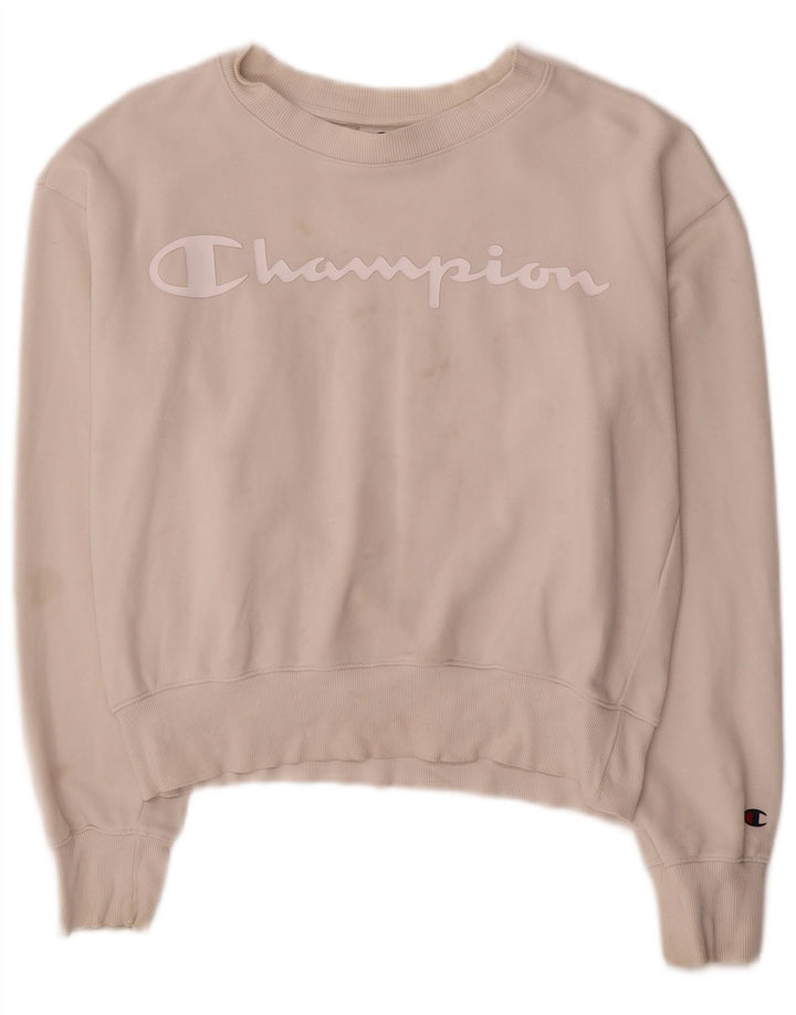 Pulover cu grafic pentru femei Champion UK 14 Bumbac alb mediu
