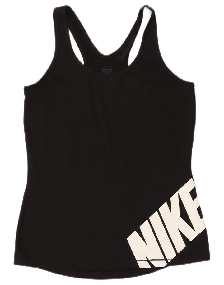 Top cu vestă grafică Nike Dri Fit pentru femei UK 14 Large Negru