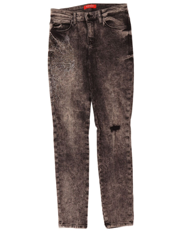 Blugi skinny distressed pentru femei Guess W27 L31 bumbac cu imprimeu animal gri