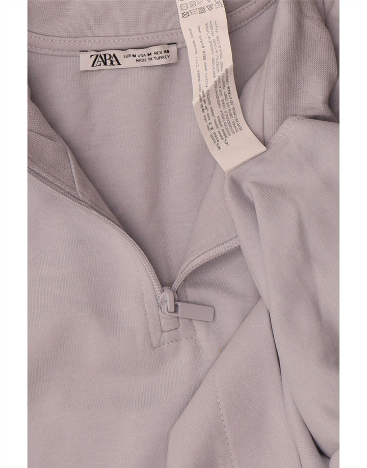 Tricou pentru bărbați Zara, cu fermoar, decolteu, bumbac albastru mediu