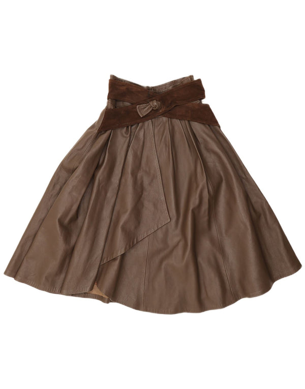 Fusta evazată din piele vintage pentru femei IT 42 Medium W26 maro
