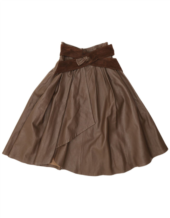 Fusta evazată din piele vintage pentru femei IT 42 Medium W26 maro