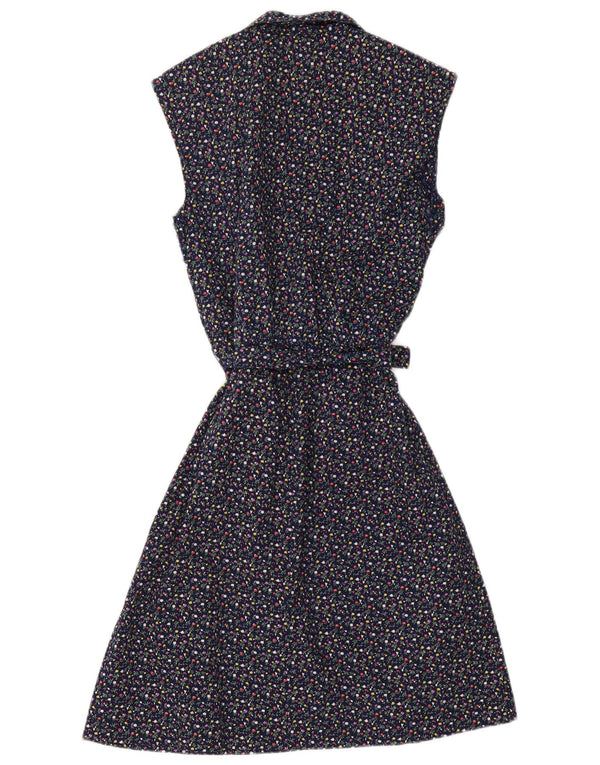 Rochie A-Line Fără mâneci Vintage pentru femei UK 12 Medium Bleumarin Floral