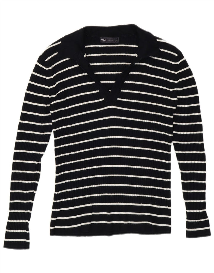 Marks & Spencer Pulover cu gât polo pentru femei UK 14 Medium Blue Striped