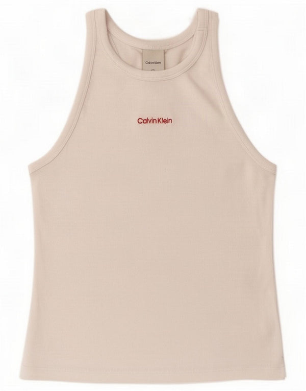 Calvin Klein Womens Graphic Vest Top UK 12 Medium White Bumbac