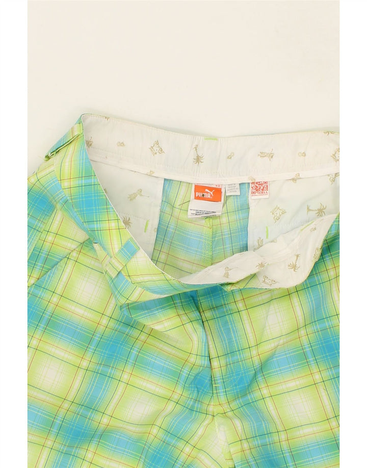 PUMA Mens Chino Shorts W32 Medium Green Check Polyester Vintage Puma and Second-Hand Puma from Messina Hembry 