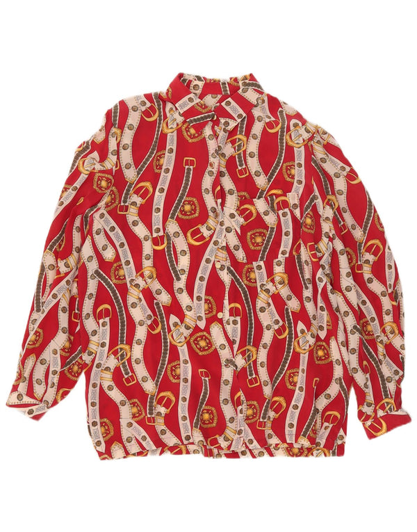 Bluză cămașă vintage pentru femei cu model abstract, UK 16, roșu mare