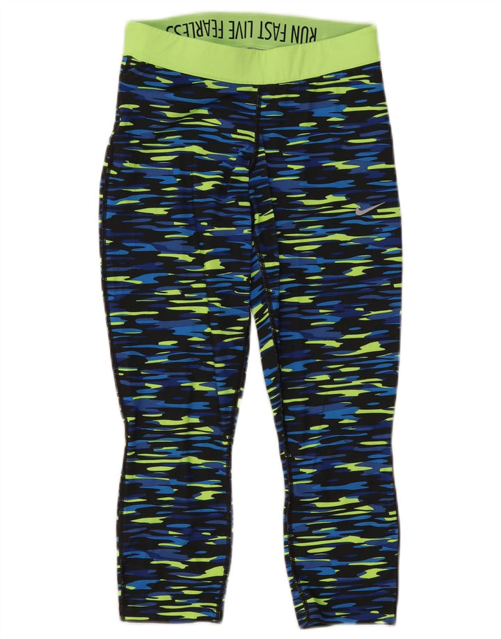 Leggings capri Nike Dri Fit pentru femei UK 10 Small Blue Camuflage Poliester