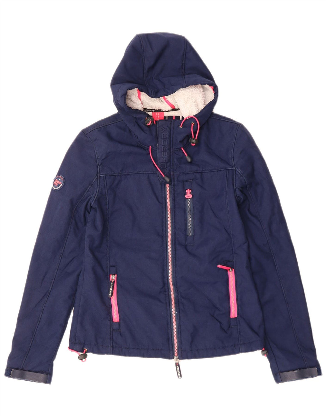 Jachetă Windbreaker pentru femei cu glugă Superdry UK 6 XS poliester bleumarin