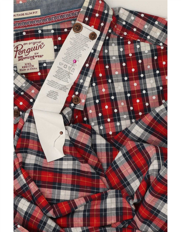 Cămașă pentru bărbați Penguin Heritage Slim Fit 2XL, bumbac roșu cu carouri