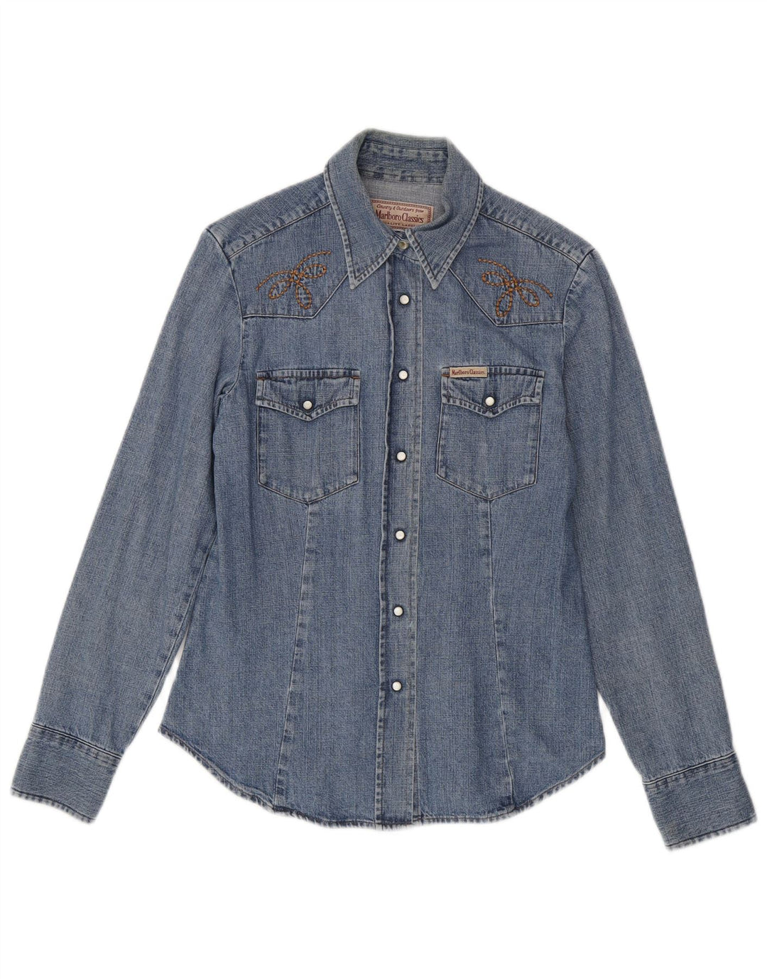 Cămașă Marlboro Classics pentru femei Slim Fit din denim UK 12 Bumbac albastru mediu