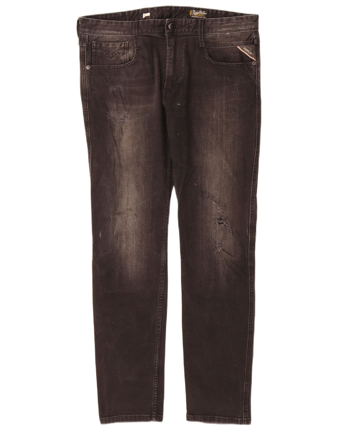 Blugi slim pentru femei Replay Distressed W34 L32 Negri