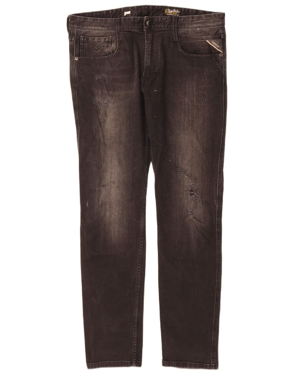 Blugi slim pentru femei Replay Distressed W34 L32 Negri