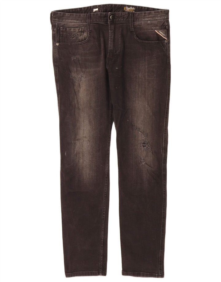 Blugi slim pentru femei Replay Distressed W34 L32 Negri