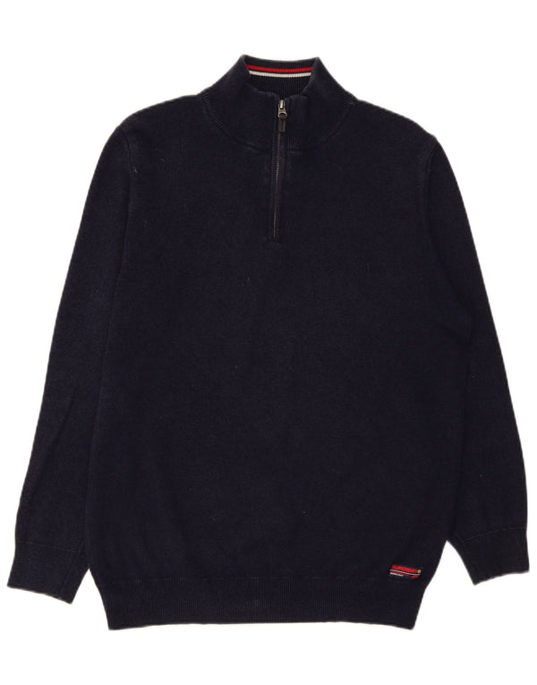 Pulover Superdry pentru bărbați, cu fermoar, cu gât, XL, bumbac bleumarin