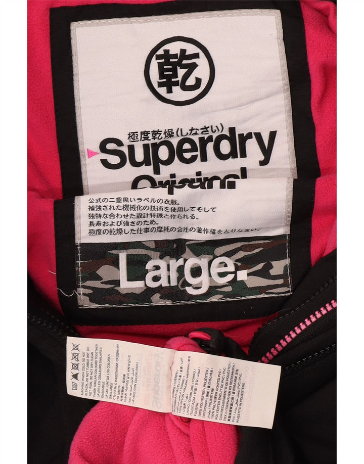 Jachetă de vânt cu glugă Superdry pentru femei UK 16, mare, negru, nailon