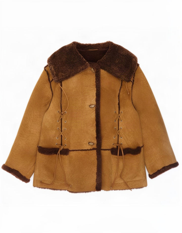 Jachetă din shearling pentru femei Enrico Mandelli IT 46 mare maro Colorblock