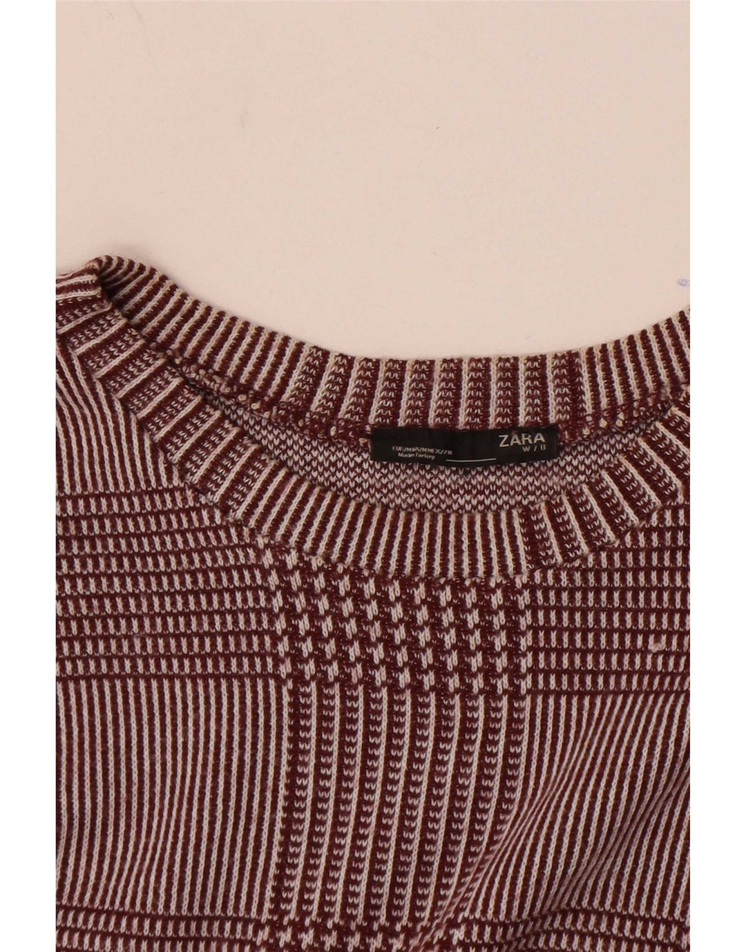 Top pentru femei Zara cu mâneci 3/4 UK 14 Medium Burgundy Check